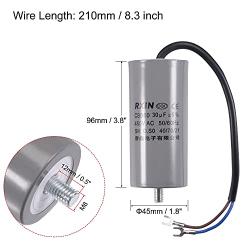 uxcell CBB60 Run Capacitor 30uF 450V AC 2 Wires 50/60Hz Cylinder 96x45mm with Terminal, M8 Fixing Stud for Air Compressor Water Pump Motor