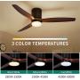 YITAHOME 52 Inch Low Profile Ceiling Fan with Light and Remote, Flush Mount Fan Light with Quiet DC Motor, 3 Colors Light Changing, 6 Speed, Reversible Airflow for Outdoor/Indoor - Black & Walnut