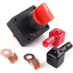 LotFancy Battery Switch for Car Van Truck Boat Battery Power Disconnect, On Off Rotary Isolator Cut OFF Switch 300A, With 2Pcs Covers and 2Pcs Wire Lugs