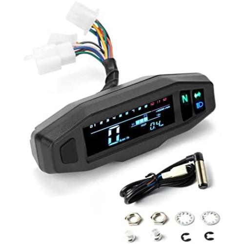Shkalacar Motorcycle Speedometer Gauge, Mini Universal LCD Motorcycle Meter Speedometer, Digital Odo-Meter Electric Motor Bike Tachometer