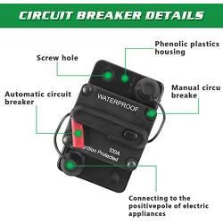 AUTOPTIM 100 Amp Circuit Breaker - Trolling with Manual Reset Car Marine Trolling Motors Boat ATV, Manual Power Protect for Audio System Fuse 12-48V Waterproof
