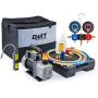Orion Motor Tech R1234yf AC Gauges and Vacuum Pump, with Leak Detector 5FT Hoses R1234yf can tap R1234yf Quick Couplers, 4 cfm Vacuum Pump and Manifold Gauge Set, 1/3 HP Vacuum Pump R1234yf Gauge Set