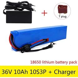 Wnicek 36V 10Ah Lithium Battery Pack 10S3P 10000mAh E-Bike Rechargeable Battery for 750W 500W 350W 250W Motor for Electric Tools Electric Tricycles Electric Scooters with BMS+ Charger