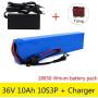 Wnicek 36V 10Ah Lithium Battery Pack 10S3P 10000mAh E-Bike Rechargeable Battery for 750W 500W 350W 250W Motor for Electric Tools Electric Tricycles Electric Scooters with BMS+ Charger