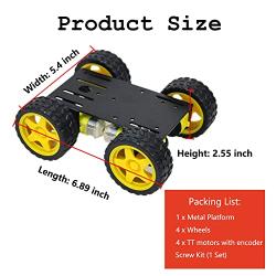 Premium 4wd Smart Robot Car Chassis Platform Kit for Arduino/Raspberry Pie/MicroBit, DC Electric Motor with Plastic TT Motor Tire Wheel 3-6V Dual Shaft Gear Motor TT Magnetic Gearbox Engine (Black)