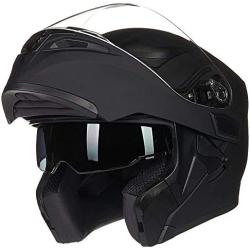 ILM Motorcycle Dual Visor Flip up Modular Full Face Helmet DOT 6 Colors (Visor, Black)