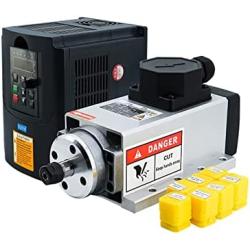 110v Spindle Motor Kit，1.5Kw Square Air Cooled Spindle Motor 24000Rpm 400Hz ，VFD Variable Frequency Drive ，7 pcs ER11 Collets （1-7mm）for CNC Router Engraving Milling Machine (1.5KW-110V)