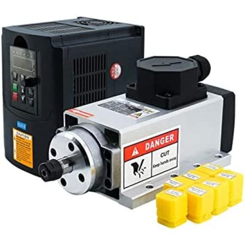 110v Spindle Motor Kit，1.5Kw Square Air Cooled Spindle Motor 24000Rpm 400Hz ，VFD Variable Frequency Drive ，7 pcs ER11 Collets （1-7mm）for CNC Router Engraving Milling Machine (1.5KW-110V)