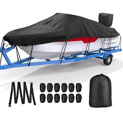 Mrrihand Trailerable Boat Cover Waterproof with Motor Cover, Heavy Duty UV Resistant Marine Grade Polyester, Fits V-Hull, TRI-Hull, Runabout Boat (Length: 17-19‘, Beam Width: up to 96