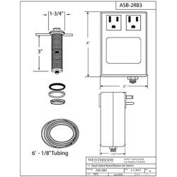 Westbrass ASB-2RB3-07 Sink Top Waste Disposal Air Switch and Dual Outlet Control Box, Raised Button, Satin Nickel