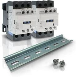 Shopcorp 30 Amp 6 Pole (3 Pole x 2) Normally Open and Auxiliary 1NO-1NC, 110-120VAC Coil, Motor Load 32A and Lighting Load 50A Contactors Bundle with DIN Rail, 35 x 150 mm and 2#10 Screws