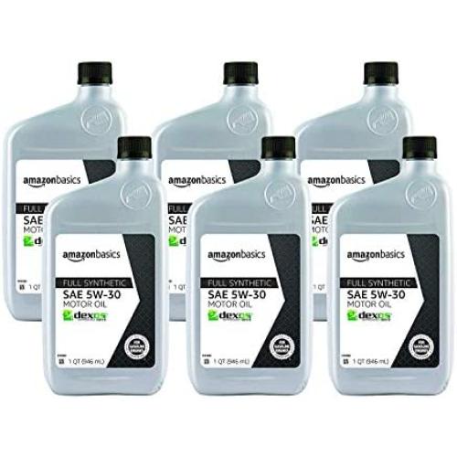 Amazon Basics 6-pack of Full Synthetic Motor Oil, SN Plus, dexos1-Gen2, 5W-30, 1 Quart