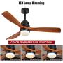 ALUOCYI Outdoor Wood Ceiling Fan with Lights and Remote, 52 inch, 3 Solid Wood Blades,Noiseless Reversible DC Motor Low profile Ceiling fans for Living room, Bedroom, kitchen, Patio, F3601, Brown