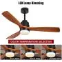 ALUOCYI Outdoor Wood Ceiling Fan with Lights and Remote, 52 inch, 3 Solid Wood Blades,Noiseless Reversible DC Motor Low profile Ceiling fans for Living room, Bedroom, kitchen, Patio, F3601, Brown