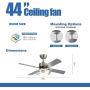 warmiplanet Ceiling Fan with Lights Remote Control, 44 Inch, Brushed Nickel Motor (4-Blades)…