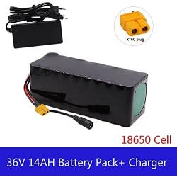 Jieoto Electric Bikes Battery 36V 14Ah 18650 Lithium-ion Battery Pack for 200w-500w Motors 14000mAh Electric Bicycle Moped Lithium-ion Battery Pack with BMS + Charge