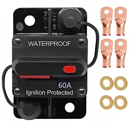 Calvert win 60 Amp Circuit Breaker with Manual Reset for Car Marine Trolling Motors Boat ATV Manual Power Protect for Audio System Fuse, 12V-48VDC, Waterproof (60A)