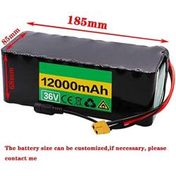 Wnicek 36V 12AH Ebike Battery Waterproof PVC Lithium Battery Pack with Charger and BMS Fit for 200W 300W 350W 500W Motor