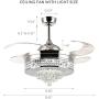 NOXARTE 42 Inch Crystal Chandelier Fan with Lights and Remote Control Modern Retractable Blades Ceiling Fan LED Dimmable Fandelier for Dining Room Bedroom Kitchen Island