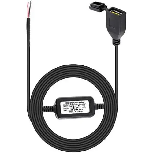 DEALPEAK DC 12V-24V to 5V Buck Converter Module USB Power Supply Port Socket Charger Cord Waterproof Universal for Motorcycle Car Phone GPS Charging
