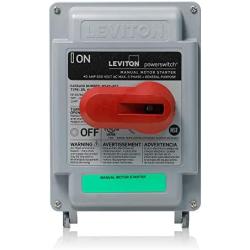 Leviton MS4X-403 40 Amp, 600 VAC, 3-Pole, Non-Fused Manual Motor Starter, Suitable as Motor Disconnect,, Type 4X Thermoplastic Enclosure, IP67-Watertight