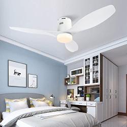 48 inch Ceiling Fan with Light and Remote, Indoor Low Profile Ceiling Fan with 6 Speeds 3 Color LED light DC Motor, ,White ,F5661A
