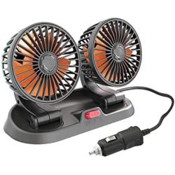 Car Cooling Fan- 360° Adjustable Dual Head Cooling Air Fan Brushless Motor Low Noise Automobile Vehicle Fan Micro for Car/SUV/RV/Truck/Boat Use