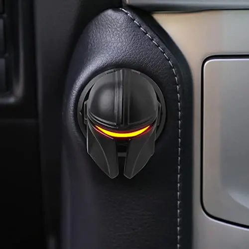 Mando The Mandalorian Star Wars Push to Start Button Cover, Car Ignition Button Cover, Car Start and Stop Button Decoration Ring, Anti Scratch Car Button Decoration Ring (Black)