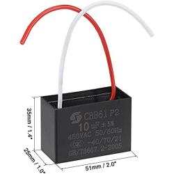 uxcell Ceiling Fan Capacitor CBB61 10uF 450V AC 2 Wires Metallized Polypropylene Film Capacitor 51x35x25mm for Electric Fan Pump Motor Generator 3Pcs