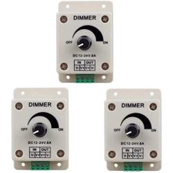 Hiletgo 3pcs DC12-24V 8Amp 0%-100% PWM Dimming Controller for LED Lights, Ribbon Lights,Tape Lights,Dimmer is compatible with Hilight, LEDwholesaler, fillite, and others strips