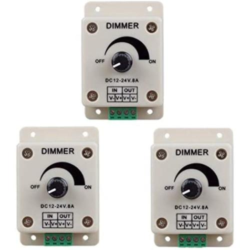 Hiletgo 3pcs DC12-24V 8Amp 0%-100% PWM Dimming Controller for LED Lights, Ribbon Lights,Tape Lights,Dimmer is compatible with Hilight, LEDwholesaler, fillite, and others strips