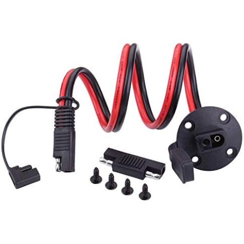 SAE Cable - iGreely Solar Weatherproof SAE Socket Sidewall Port, SAE Quick Connect Solar Panel Mount for Motorcycle Generator Battery Charger and More 10AWG 2ft/60cm