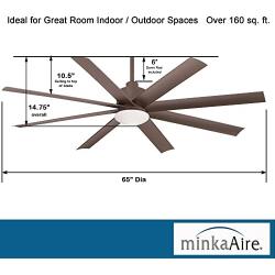 Minka-Aire F888L-ORB Slipstream 65 Inch Outdoor Ceiling Fan with Dimmable LED Light and DC Motor in Oil Rubbed Bronze Finish