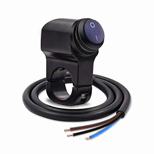 YnGia Waterproof Motorcycle Handlebar Switch, Universal 22mm Motorcycle Handlebar Headlight Fog Light ON Off Button Switch 12V 7/8 inch Switch (Blue)