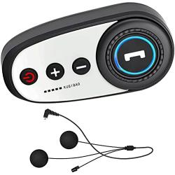 KUQIBAO，Motorcycle Helmet Bluetooth Headset, Bluetooth 5.0, Waterproof, 1200 mAh Lithium Battery, Long Life, Simple Installation Without Tools (White+Soft Wheat)