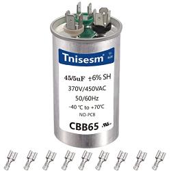 Tnisesm 45+5 uF 45/5 MFD ±6% 370V/440 AC CBB65B Capacitor Dual Run Circular Start Capacitor, 9PCS Spade Terminal, Capacitor for AC Motor Run or Fan Start or Condenser Straight