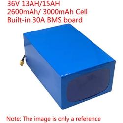 Wnicek 36V 13AH 15AH E-Bike Battery Li-Ion Electric Bicycles Battery Pack Waterproof Rechargeable Battery with 42V 2A Charger and 30A BMS Fits for 750W 500W 350W 250W 200W Motor