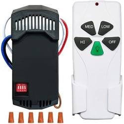 Universal Ceiling Fan Remote Control Kit, Replacement of Harbor Breeze, Hunter, Hampton Bay, with Receiver, 3-Speed, Light Dimmer, for Model FAN-53T 2AAZPFAN-53T FAN-11T KUJCE9103 UC7030T