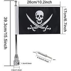 Motorcycle Flagpole Mount with Skull Flag for Harley Davidson Honda Goldwing CB VTX CBR Yamaha - Fits 1/2