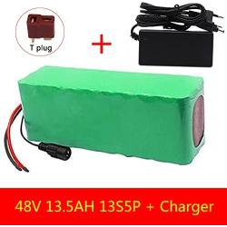 Wnicek 48V E-Bike Battery Pack 13.5Ah 13S5P Waterproof PVC Customizable Lithium Battery Rechargeable Battery for 200W 350W 500W 750W 1000W Motor with Charger