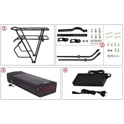 Jieoto Lithium-ion Mountain Electric Bicycle Rear Carrier Battery 36V 20AH E-Bike Battery with Charger + Luggage Rack + USB, for 250W/500W/800W/1000W Motors, More Suitable for Modification.
