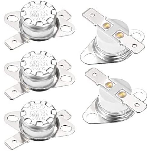 uxcell KSD301 Thermostat 210°C/410°F 10A Normal Closed N.C Adjust Snap Disc Temperature Switch for Microwave,Oven,Coffee Maker 5pcs