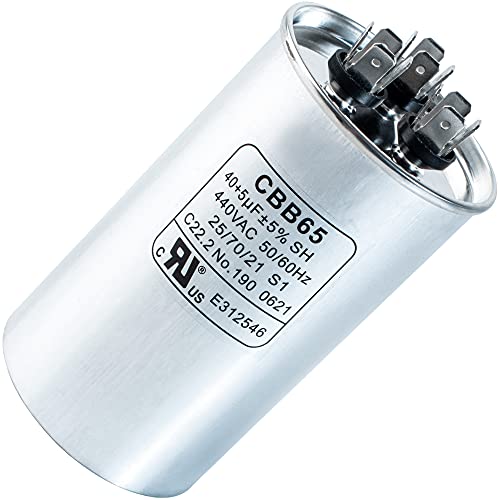 40 + 5 MFD uf 370 or 440 Volt VAC Round Dual Run Capacitor by BlueStars - Compatible for Air Conditioner or Heat Pump Condenser