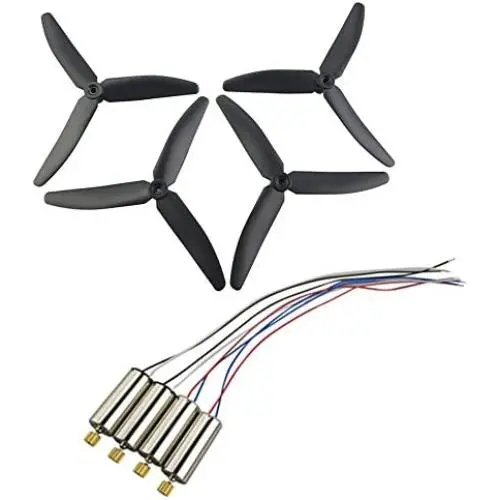 Upgraded Propellers Three Blades Main Blade Propeller Motors with Metal Gears for Hubsan H502E H502S Drone Replacement CCW CW RC Quadcopter Spare Parts Set (Black)