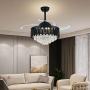42 Inches Black Ceiling Fan,Invisible Blades Crystal Fandelier Modern Remote Control 6 Speeds Set Retractable Ceiling Fan Chandelier Lighting for Dinning Room Bedroom Living Room (Dimmable)