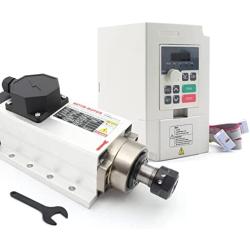 RATTMMOTOR CNC Spindle Motor Kit Square 2.2KW 220V Air Cooled Spindle Motor ER20+2.2KW Inventer VFD 220V Variable Frequency Drive Converter Speed Control for CNC Router Engraver Milling Machine