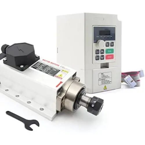 RATTMMOTOR CNC Spindle Motor Kit Square 2.2KW 220V Air Cooled Spindle Motor ER20+2.2KW Inventer VFD 220V Variable Frequency Drive Converter Speed Control for CNC Router Engraver Milling Machine