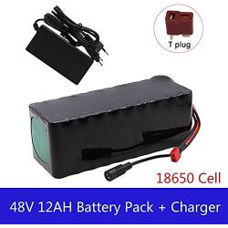 Wnicek 48V 12000mAh E-Bike Lithium-ion Battery Rechargeable Waterproof PVC Lithium Battery Used for Motors Within 1000W for Electric Bicycles Scooters Electric Tools with Charger