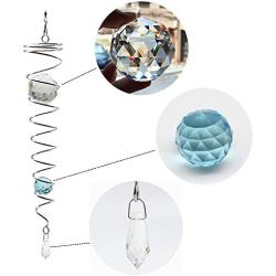 UOUDIO Gazing Ball Spiral Tail Wind Spinner StabilizeGr，Indoor Outdoor Decoration Stainless Steel Crystal Glass Ball with Hanging Swivel Hook 13