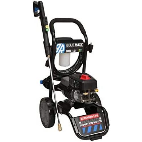 AR Blue Maxx, BM 3000 Electric Pressure Washer, 3000 PSI, 1.3 GPM, 15 AMP, Quick Connect, 15 & 25 Degree Nozzle, Turbo Nozzle, Spray Gun, Foam Cannon, Metal Lance, 25’ Hose, Two Wheel Trolley. 61 lbs